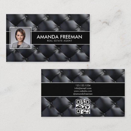 黒モダン白フォト実在エステート代理人 名刺 (正面/裏面)