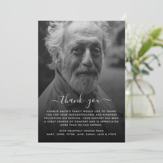黒モダン白フォト葬儀/死別 サンキューカード (スタンド正面)