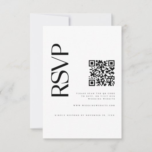 黒モダン白フォトQRコード結婚 出欠カード (正面)