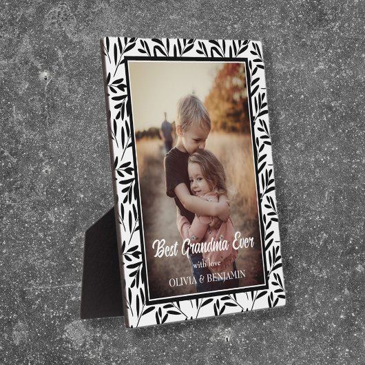 黒モダン白フローラお最高のばあばあちゃん フォトプラーク