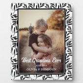 黒モダン白フローラお最高のばあばあちゃん フォトプラーク (正面)