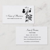 黒モダン白フローラエレガントバラ花 名刺 (正面/裏面)