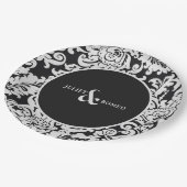 黒モダン白フローラダマエレガントスク結婚式 ペーパープレート (アングル)