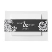 黒モダン白フローラダマエレガントスク結婚式 招待状ベリーバンド (正面例)