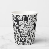 黒モダン白フローラダマエレガントスク結婚式 紙コップ (裏面)
