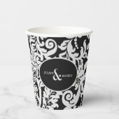 黒モダン白フローラダマエレガントスク結婚式 紙コップ (正面)