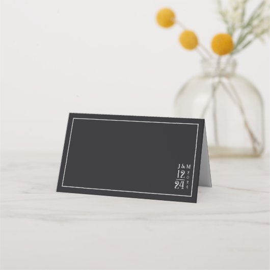 黒モダン白フローラダマスク結婚式テーブル プレイスカード (裏面)