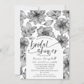 黒モダン白フローラブライダルシャワー 招待状 (正面)