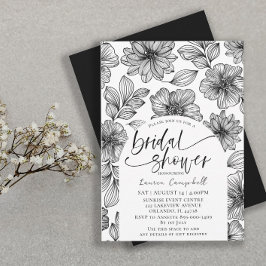 黒モダン白フローラブライダルシャワー 招待状