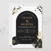 黒モダン白フローラミニマル写エレガント真 招待状 (正面)