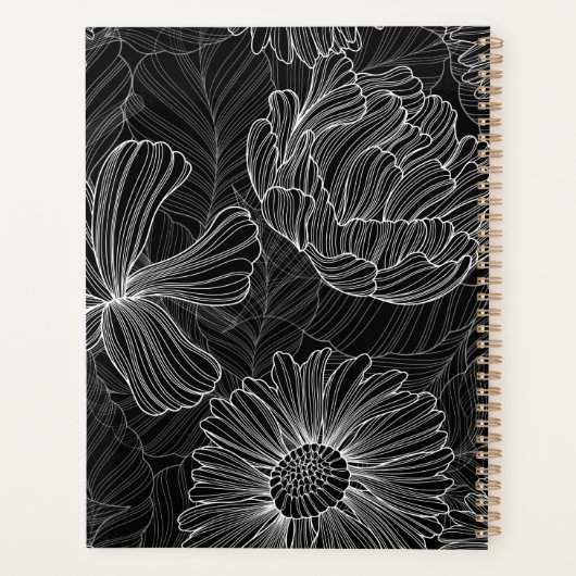 黒モダン白フローラ緩和曲線プランナー プランナー手帳 (裏面)