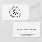 黒モダン白プロフェッショナル大工のロゴ 名刺 (正面/裏面)