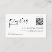 黒モダン白ベビーシャワーレジストリQRコード エンクロージャーカード (正面)