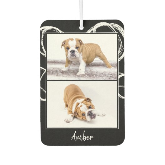 黒モダン白ペットドッグフォトコラージカー カーエアーフレッシュナー (正面)