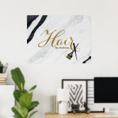 黒モダン白マーブル金ゴールド美容師 ポスター (ホームオフィス)