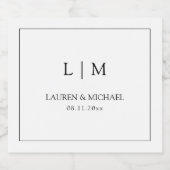 黒モダン白ミニマリスト・モノグラム結婚ズ スパークリングワインラベル (シングルラベル)