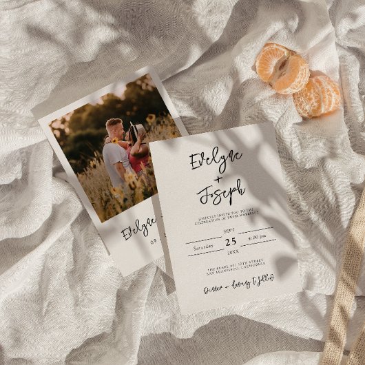 黒モダン白ミニマル写真保結婚保 招待状