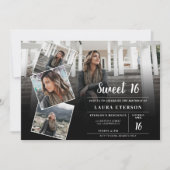 黒モダン白ミニマル写真甘い16 招待状 (正面)
