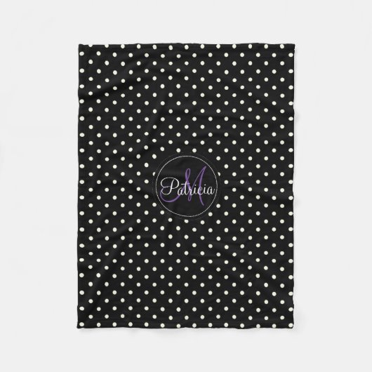 黒モダン白ミニマル水玉模様 フリースブランケット (正面)