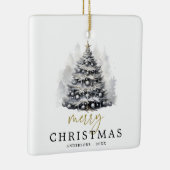 黒モダン白メリークリスマスツリーファミリー セラミックオーナメント (右)