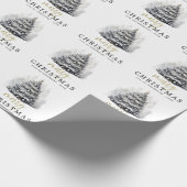 黒モダン白メリークリスマスツリー ラッピングペーパー (角)