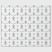 黒モダン白メリークリスマスツリー ラッピングペーパー (フラット)