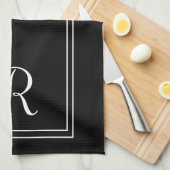 黒モダン白モノグラストライプムパーソナライズされた キッチンタオル (四つ折り)