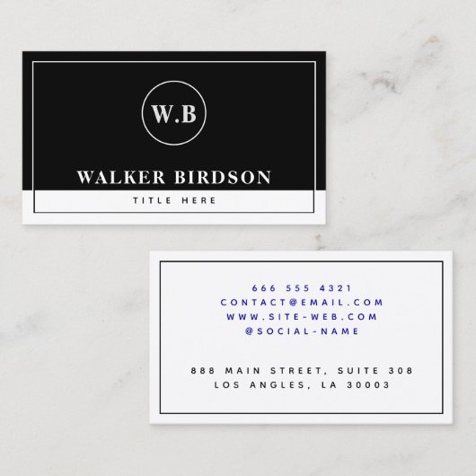 黒モダン白モノグラムの コーリングカード (正面/裏面)