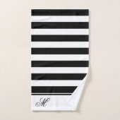 黒モダン白モノグラムストライプバスルームB バスタオルセット (ハンドタオル)