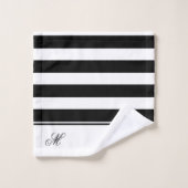 黒モダン白モノグラムストライプバスルームB バスタオルセット (ウォッシュタオル)