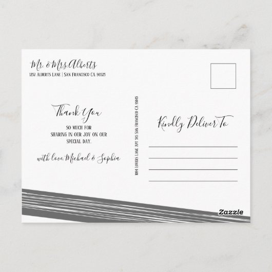 黒モダン白ラブ&ハガキ感謝していー ポストカード (裏面)