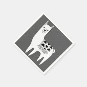 黒モダン白ラマのスケッチ スタンダードカクテルナプキン (角)