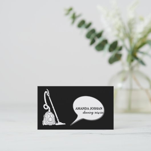 黒モダン白レトロハウスクリーニング真空 名刺 (スタンド正面)