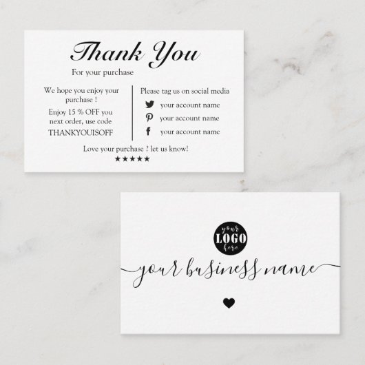 黒モダン白ロカスタムゴ感謝していユ 名刺 (正面/裏面)