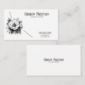 黒モダン白ワイルドフラワーのタトゥーアーティスト 名刺 (正面/裏面)