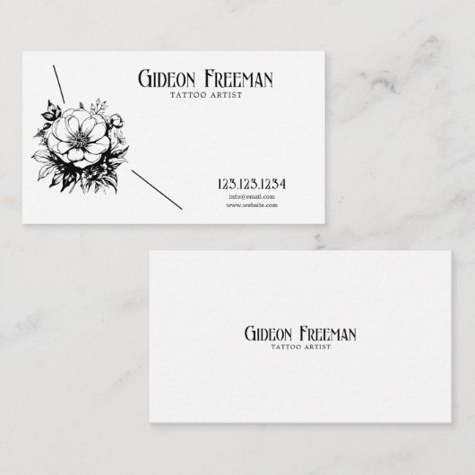 黒モダン白ワイルドフラワーのタトゥーアーティスト 名刺