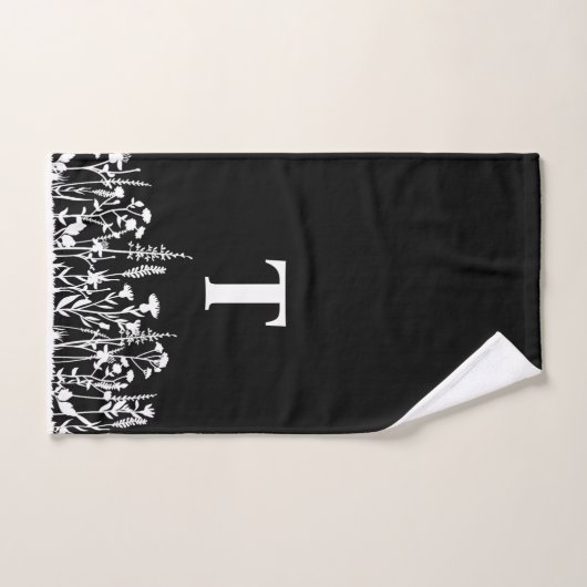 黒モダン白ワイルドフラワーフローラカスタム ハンドタオル (ハンドタオル)