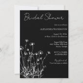 黒モダン白ワイルドフラワーブライダルシャワー 招待状 (正面)
