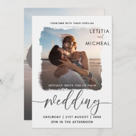 黒モダン白写真テンプレート結婚ズ 招待状