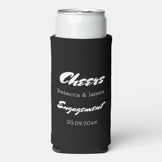 黒モダン白婚約パーティ応援 スリム缶クーラー (Seltzer正面)