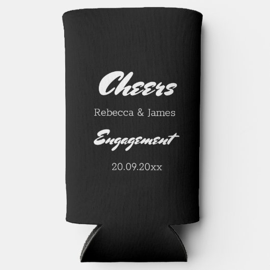 黒モダン白婚約パーティ応援 スリム缶クーラー (正面)