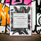 黒モダン白抽象芸術ミニマル結婚の 招待状