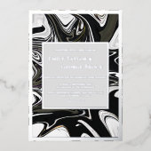 黒モダン白抽象芸術ミニマル結婚の 箔招待状 (正面)