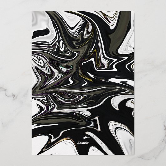 黒モダン白抽象芸術ミニマル結婚の 箔招待状 (裏面)