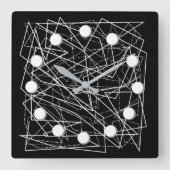 黒モダン白抽象芸術正方形ウォールクロック スクエア壁時計 (正面)