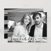黒モダン白救日付きフォトカード セーブザデート (正面/裏面)