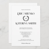 黒モダン白文字スタイル結婚式の招待 招待状 (正面/裏面)