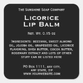 黒モダン白文字リップクリーム管ラベル スクエアシール (正面)