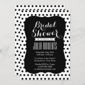 黒モダン白水玉模様ブライダルシャワー 招待状 (正面/裏面)