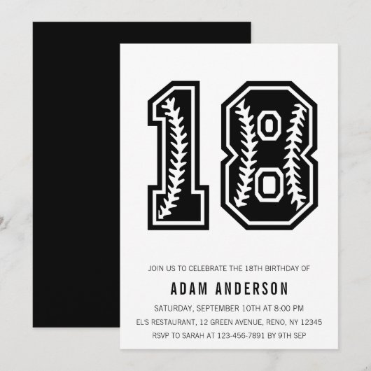 黒モダン白男18誕生日 招待状 (正面/裏面)